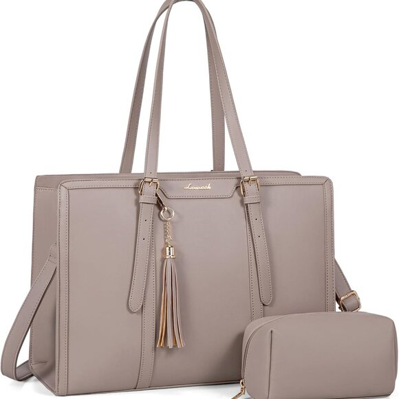 Laptop Tote for Women - 15.6 inch Lightweight PU Laptop Bag, Large Capacity Comp - Picture 1 of 7